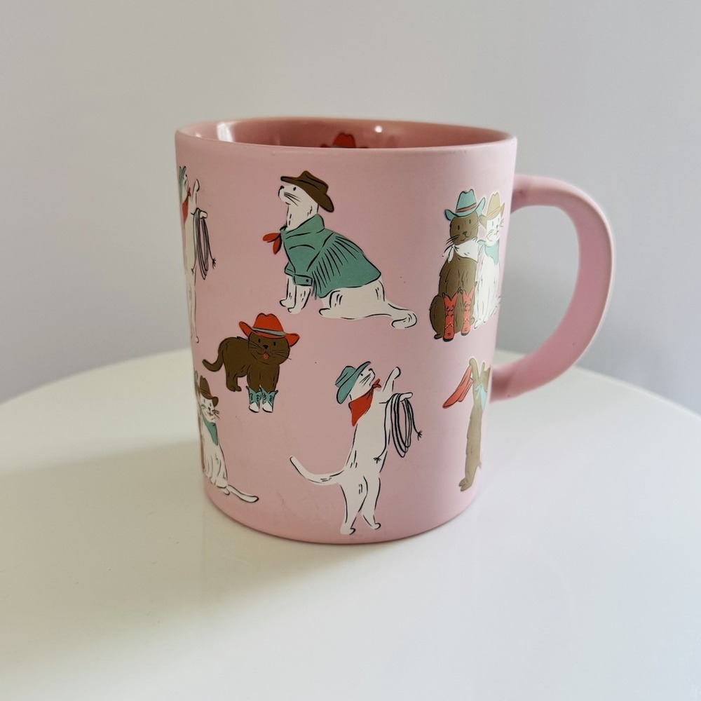 Prima Design 16 oz Pink Ceramic Cat Mug –‎ Whimsical Feline Artwork - LN